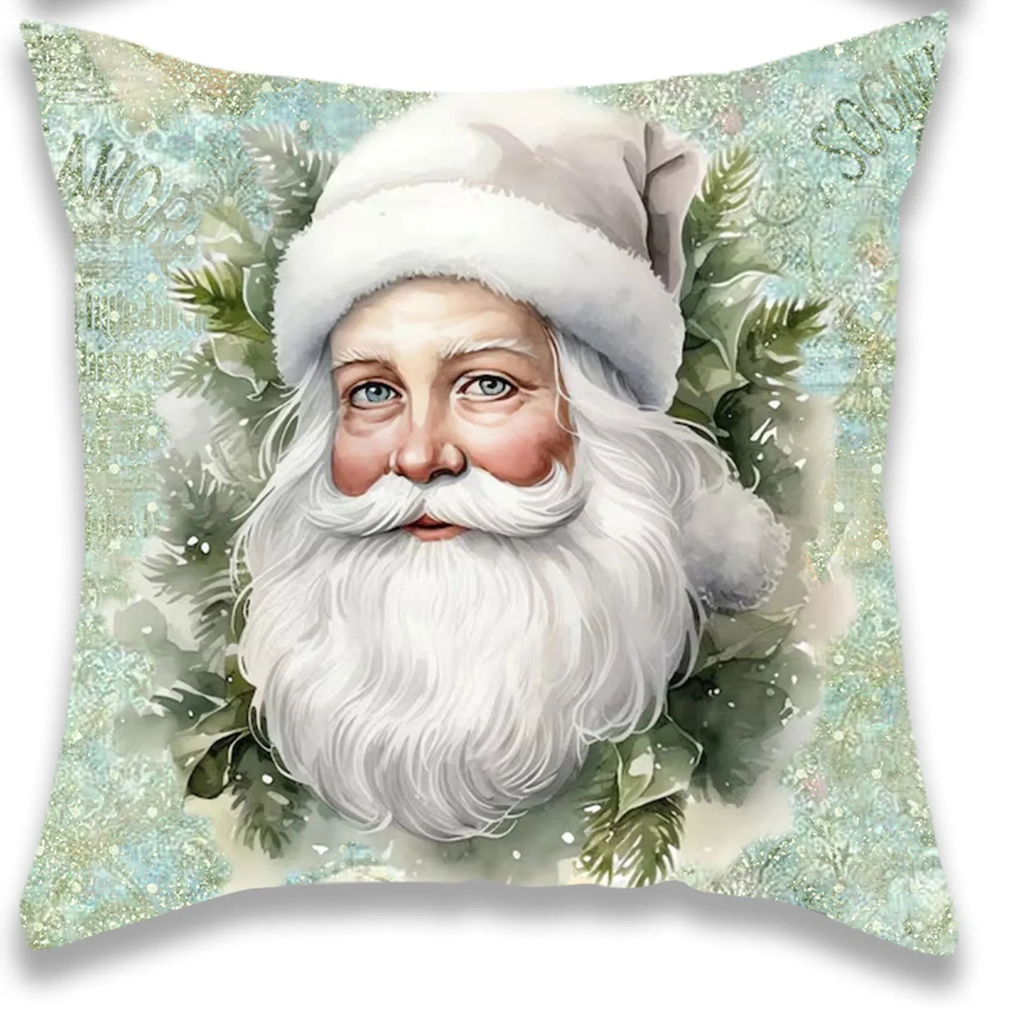 Christmas Green Snowman Santa Claus Pillow Cover