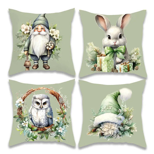 Christmas Santa Claus and Rabbit Pillow Cover