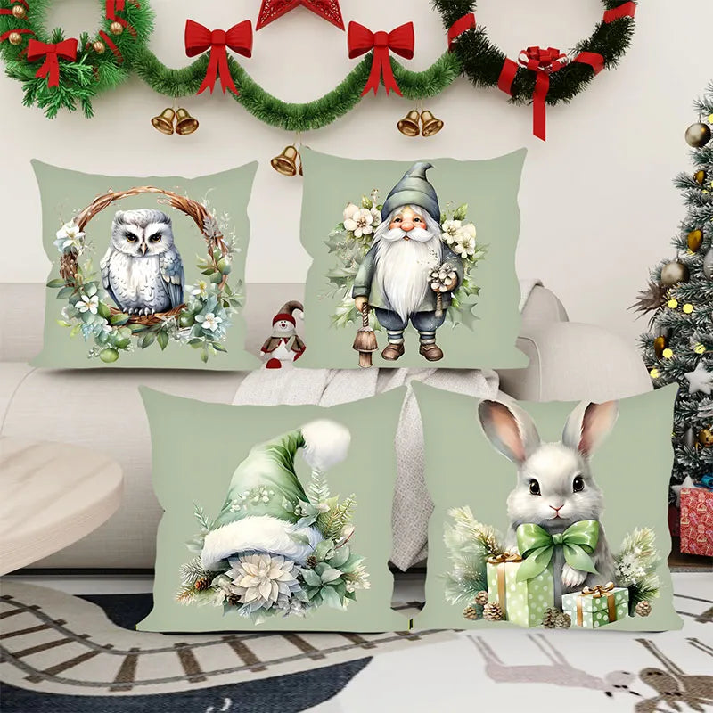 Christmas Santa Claus and Rabbit Pillow Cover