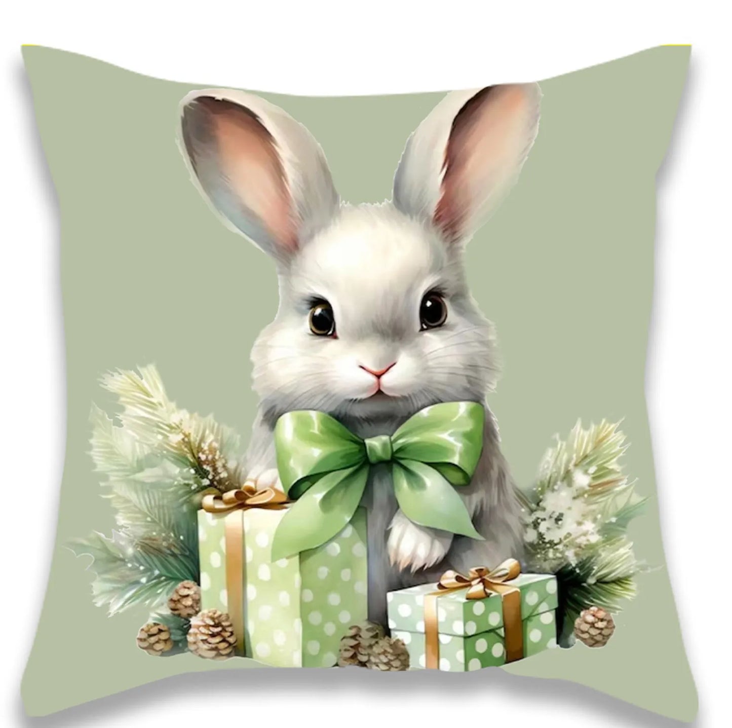 Christmas Santa Claus and Rabbit Pillow Cover