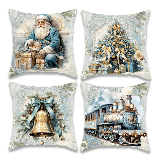 Christmas Santa Claus and Train Pillow Cover