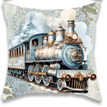 Christmas Santa Claus and Train Pillow Cover