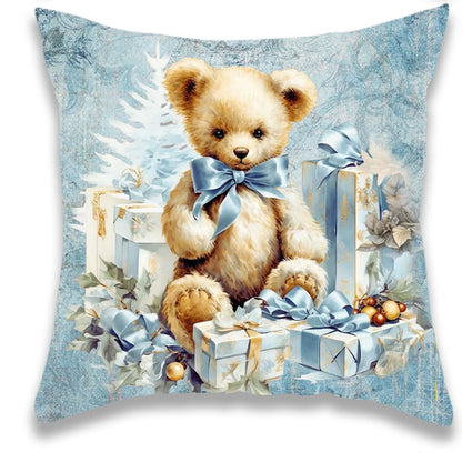 Christmas Blue and Animal Pillow Cover