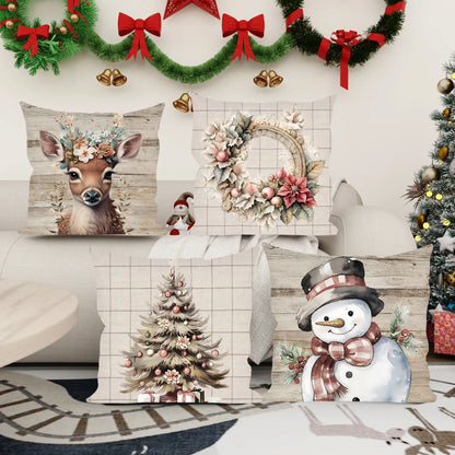 Christmas Snowman and Deer Pillow Cover