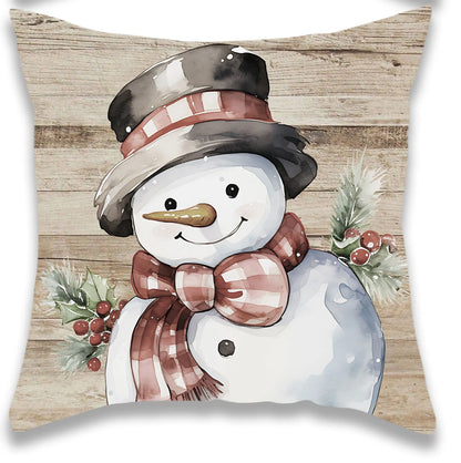 Christmas Snowman and Deer Pillow Cover