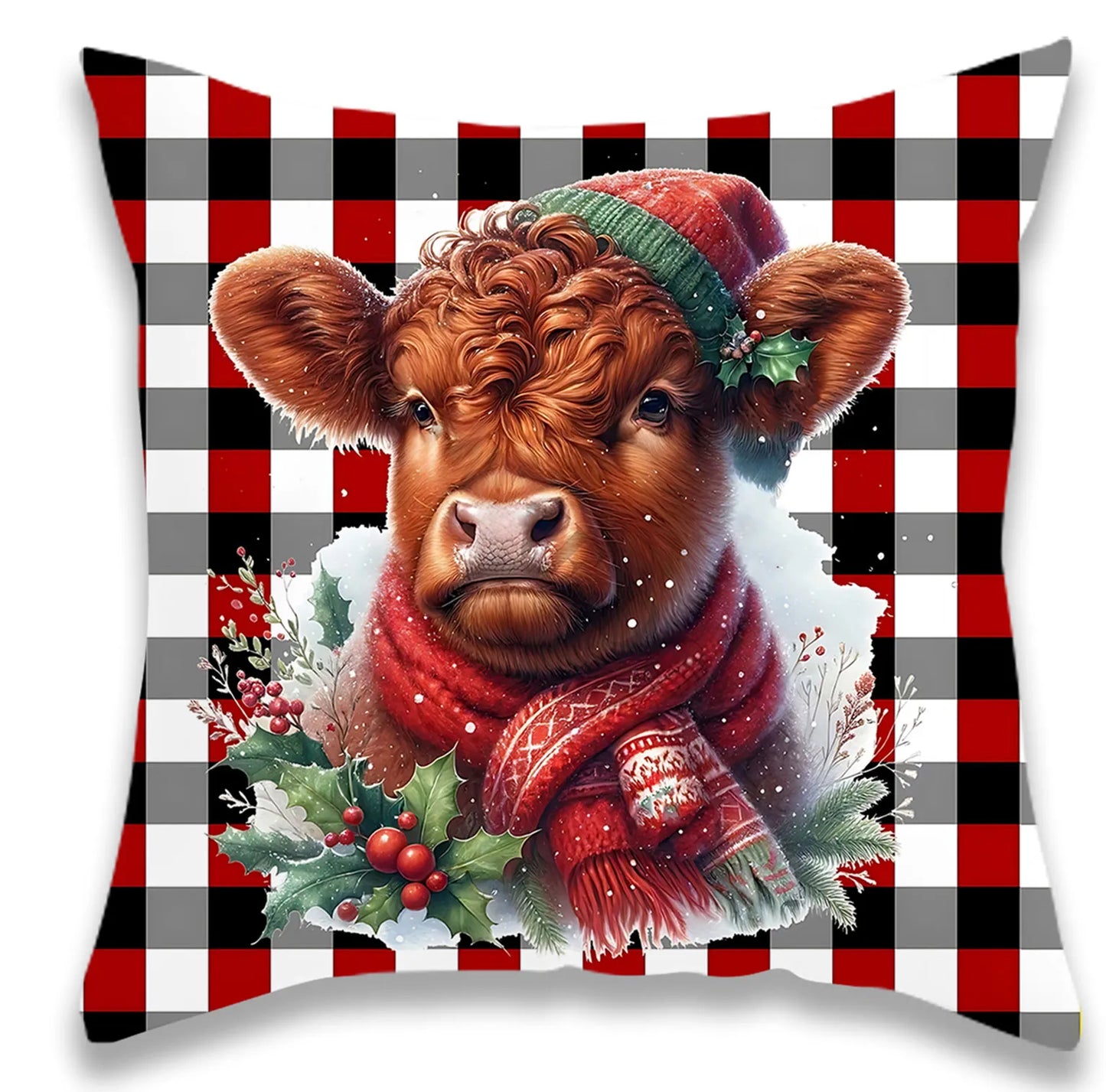 Christmas Festive Cow Pillow Cover