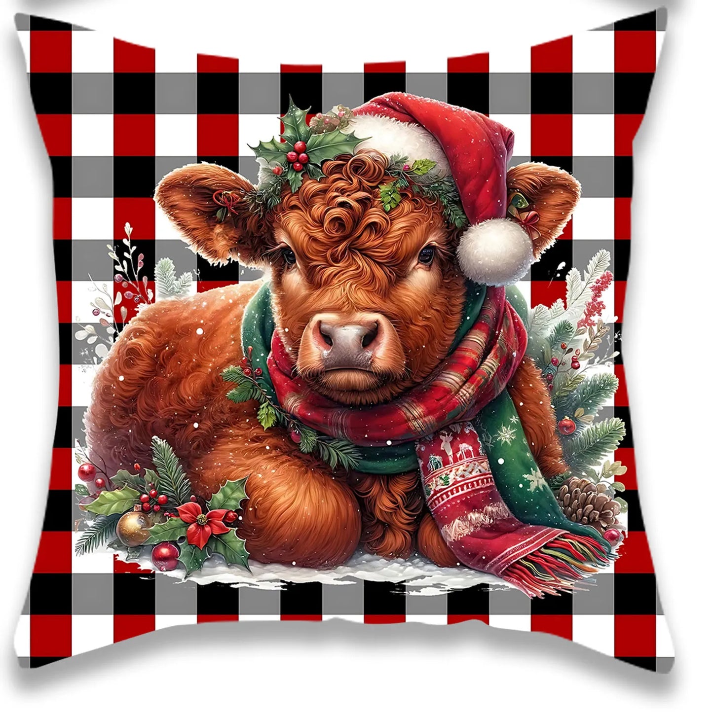 Christmas Festive Cow Pillow Cover