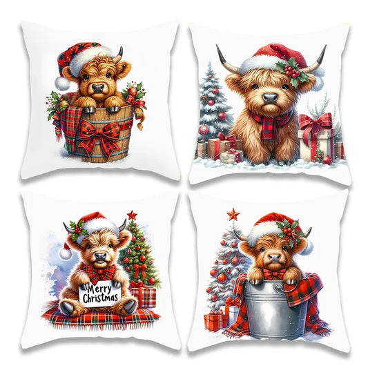 Christmas Cute Cow Pillow Cover