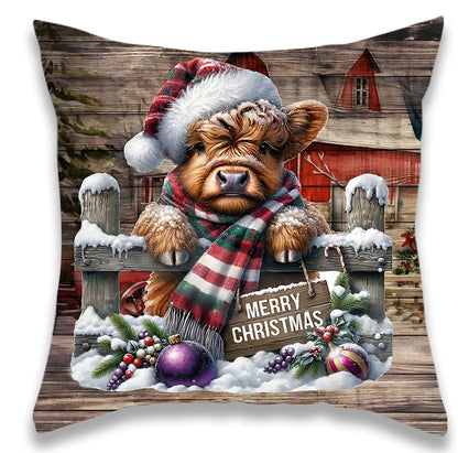 Christmas Snow and Cow Pillow Cover