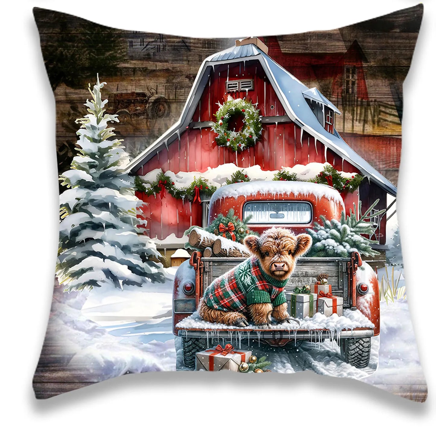 Christmas Snow and Cow Pillow Cover