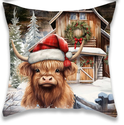 Christmas Snow and Cow Pillow Cover