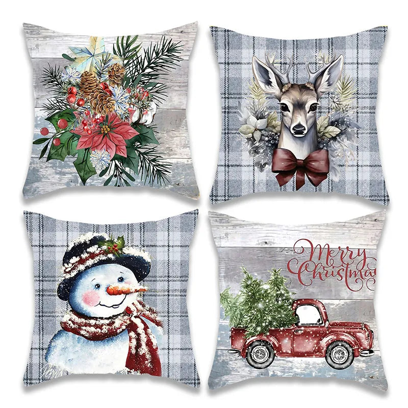 Christmas Snowman and Pickup Truck Pillow Cover