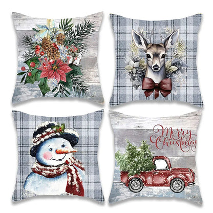 Christmas Snowman and Pickup Truck Pillow Cover