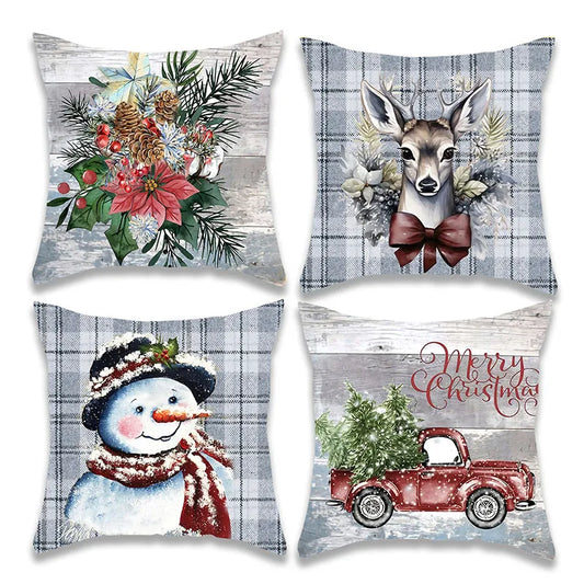 Christmas Snowman and Pickup Truck Pillow Cover