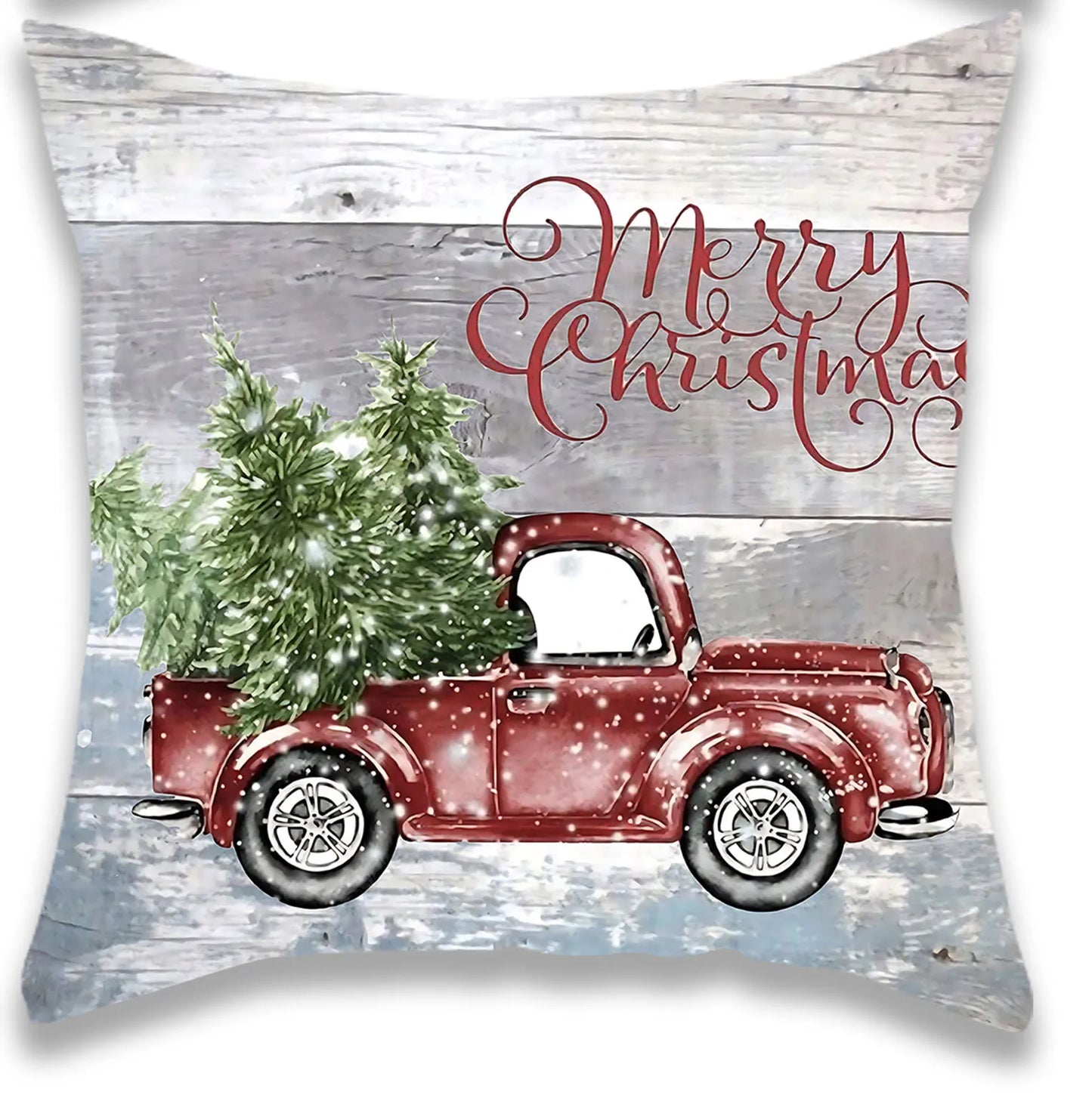 Christmas Snowman and Pickup Truck Pillow Cover