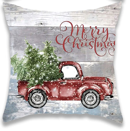 Christmas Snowman and Pickup Truck Pillow Cover