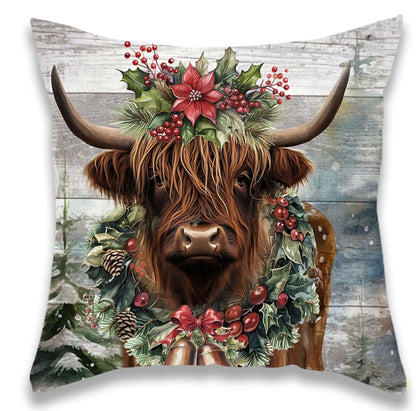 Christmas Retro Cow Pillow Cover