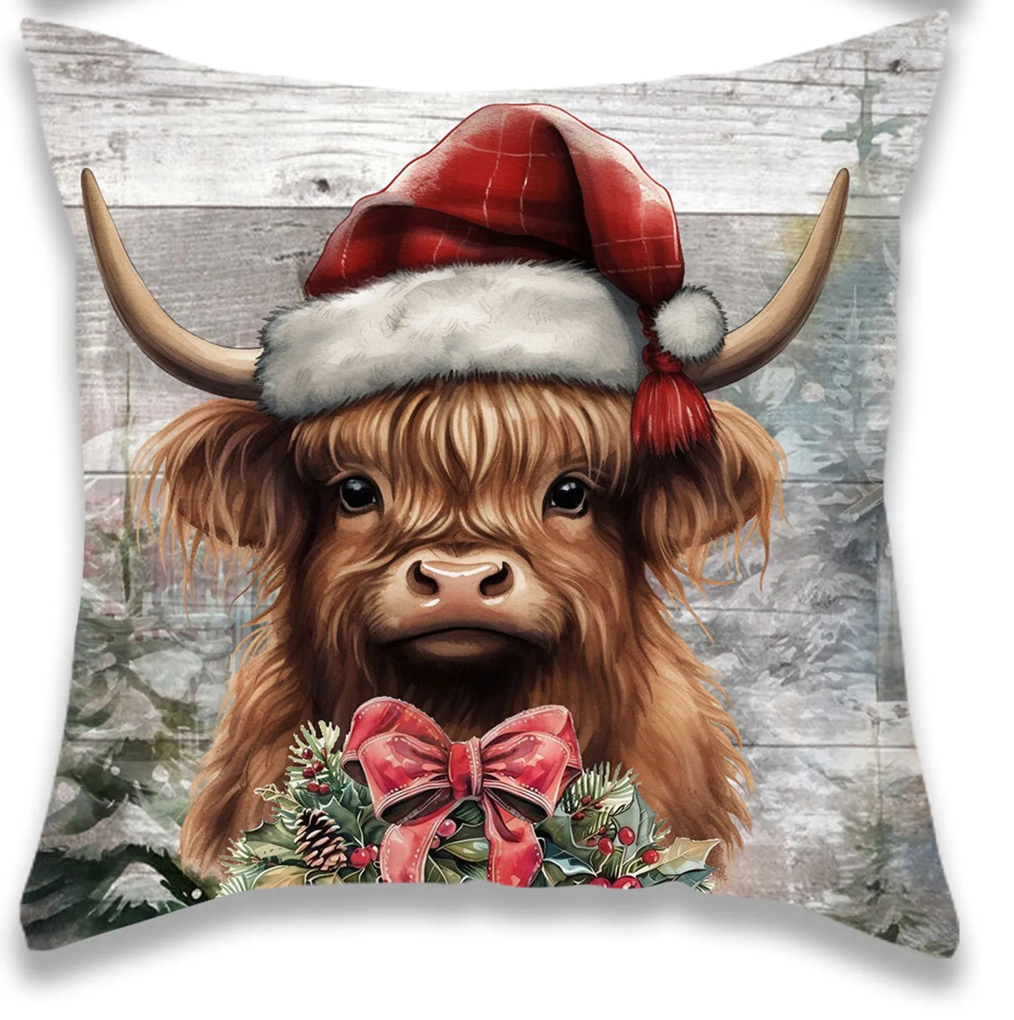 Christmas Retro Cow Pillow Cover