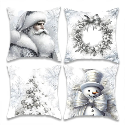 Christmas Silver Santa Pillow Cover