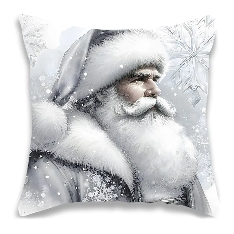 Christmas Silver Santa Pillow Cover