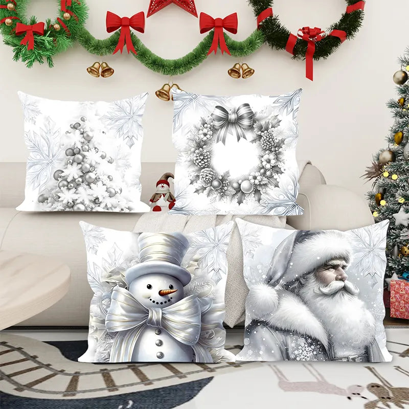 Christmas Silver Santa Pillow Cover