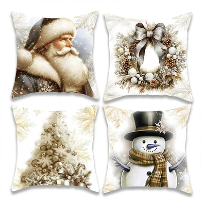 Christmas Champagne Gold Santa Pillow Cover