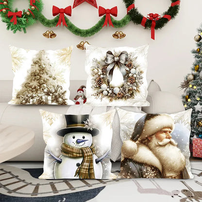 Christmas Champagne Gold Santa Pillow Cover