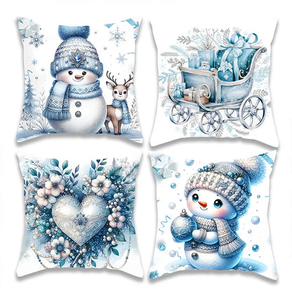 Christmas Baby Blue Snowman Pillow Cover