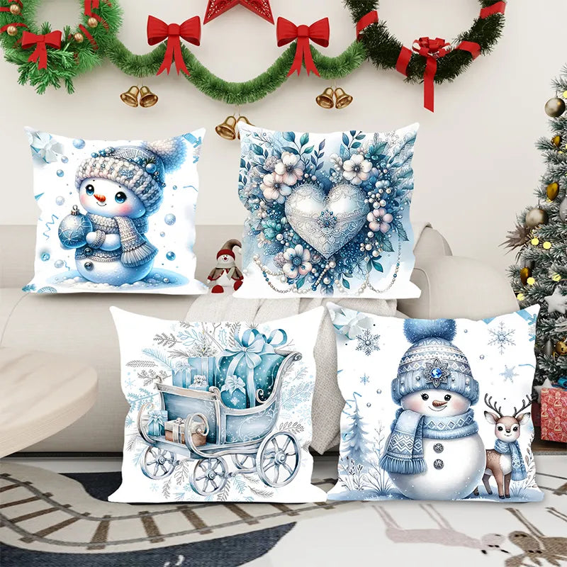 Christmas Baby Blue Snowman Pillow Cover