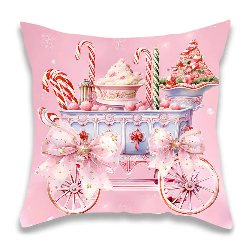 Christmas Pink Santa and Gift Pillow Cover