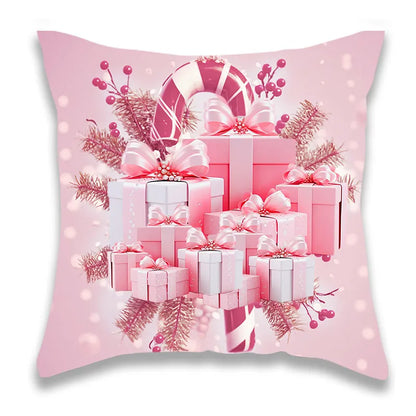 Christmas Pink Santa and Gift Pillow Cover