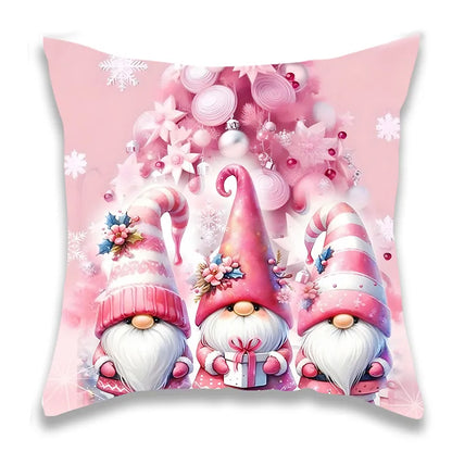 Christmas Pink Santa and Gift Pillow Cover