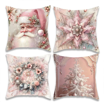 Christmas Pink Flowers Pillow Cover