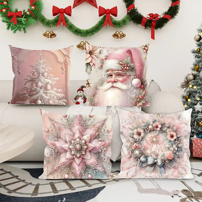 Christmas Pink Flowers Pillow Cover