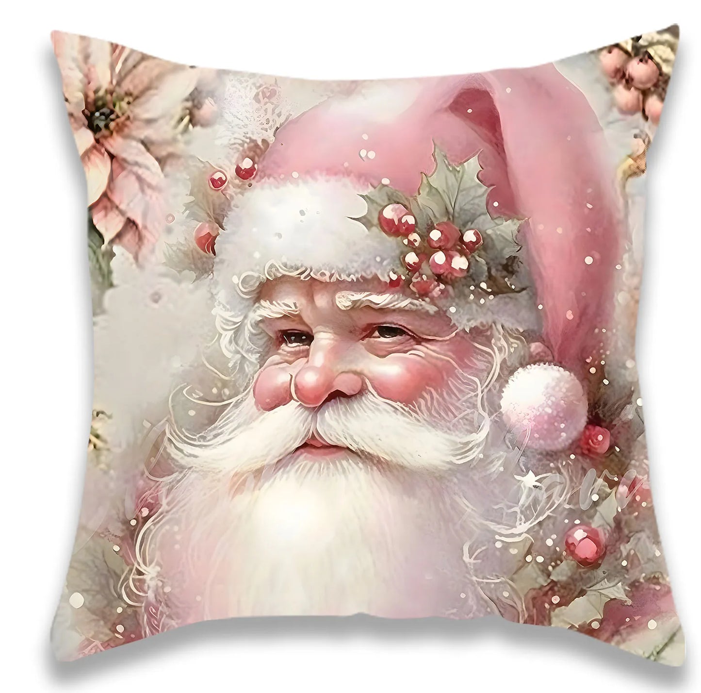 Christmas Pink Flowers Pillow Cover