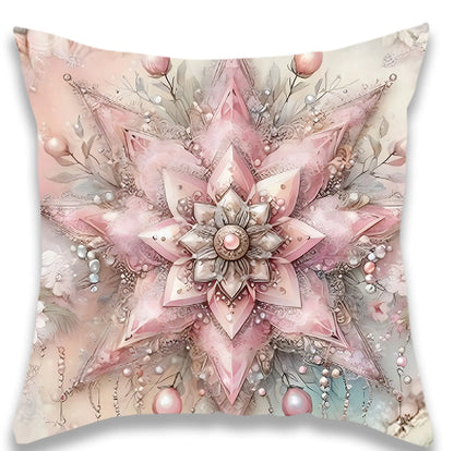 Christmas Pink Flowers Pillow Cover