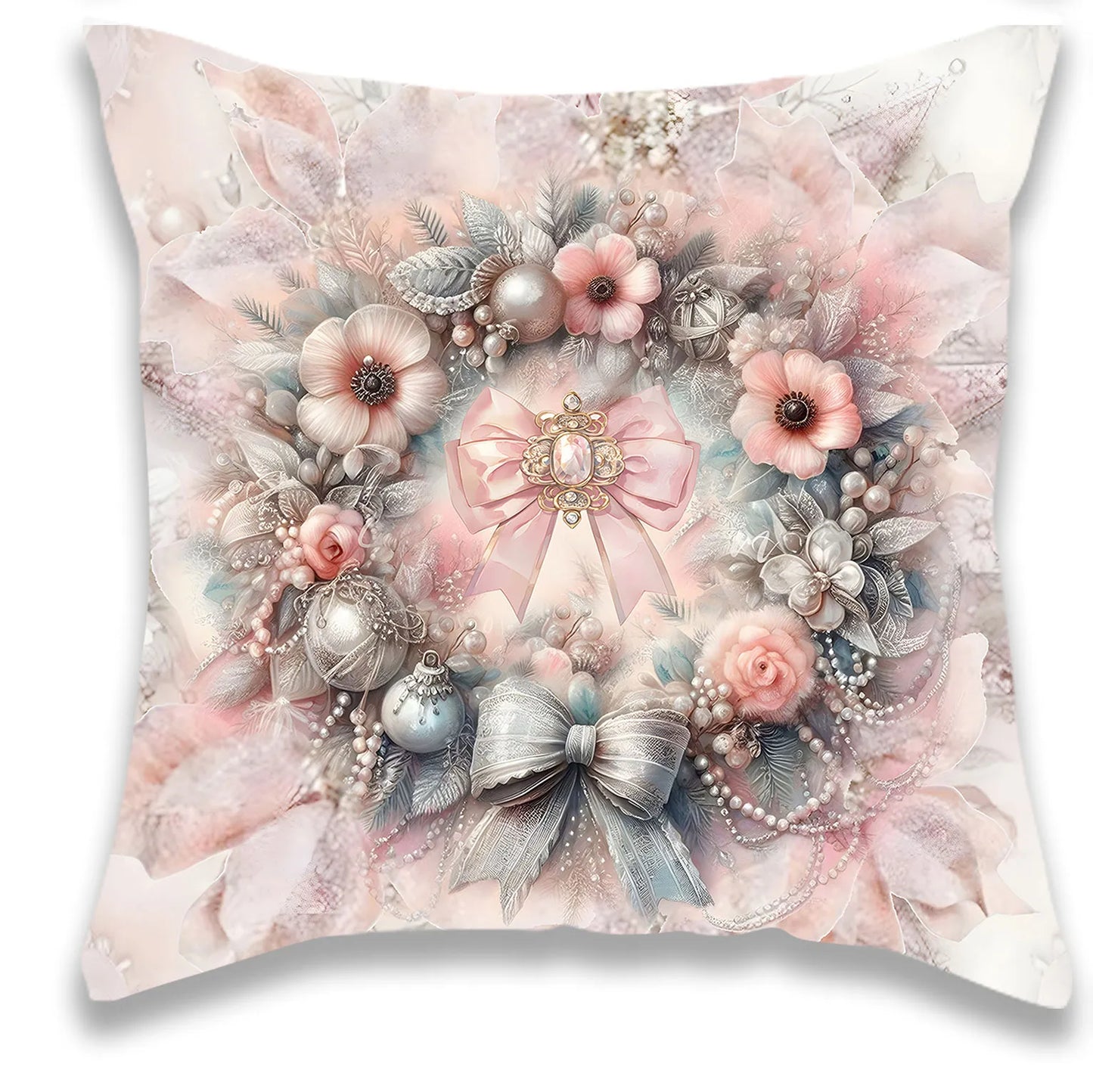 Christmas Pink Flowers Pillow Cover