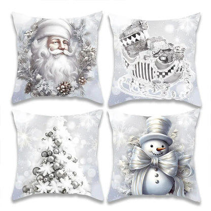 Christmas Silver Santa Snowman Pillowcase