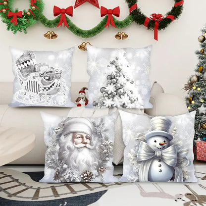 Christmas Silver Santa Snowman Pillowcase