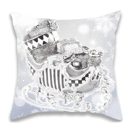 Christmas Silver Santa Snowman Pillowcase