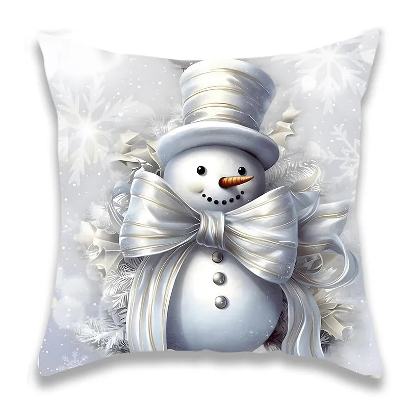 Christmas Silver Santa Snowman Pillowcase