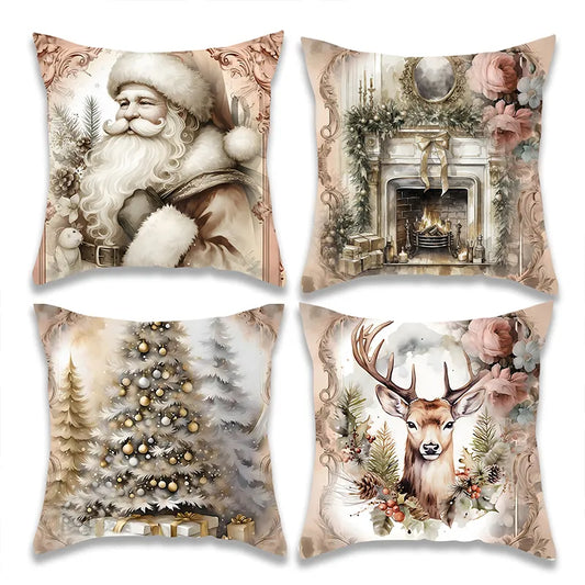 Christmas Tree Elk Fireplace Pillow Cover