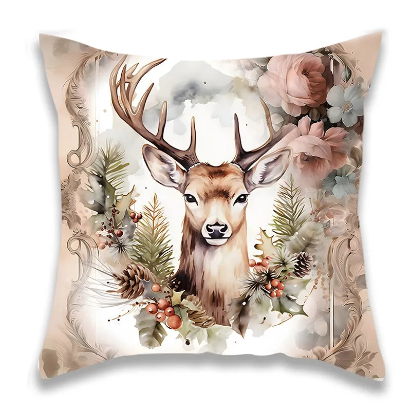 Christmas Tree Elk Fireplace Pillow Cover