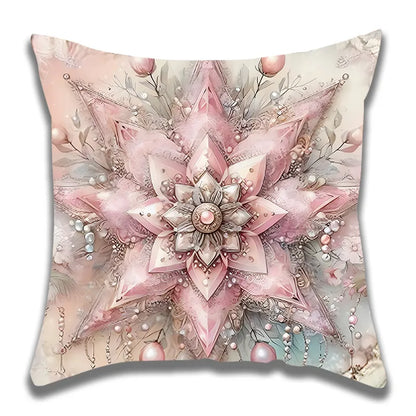 Pink Christmas Flower Wreath Pillowcase