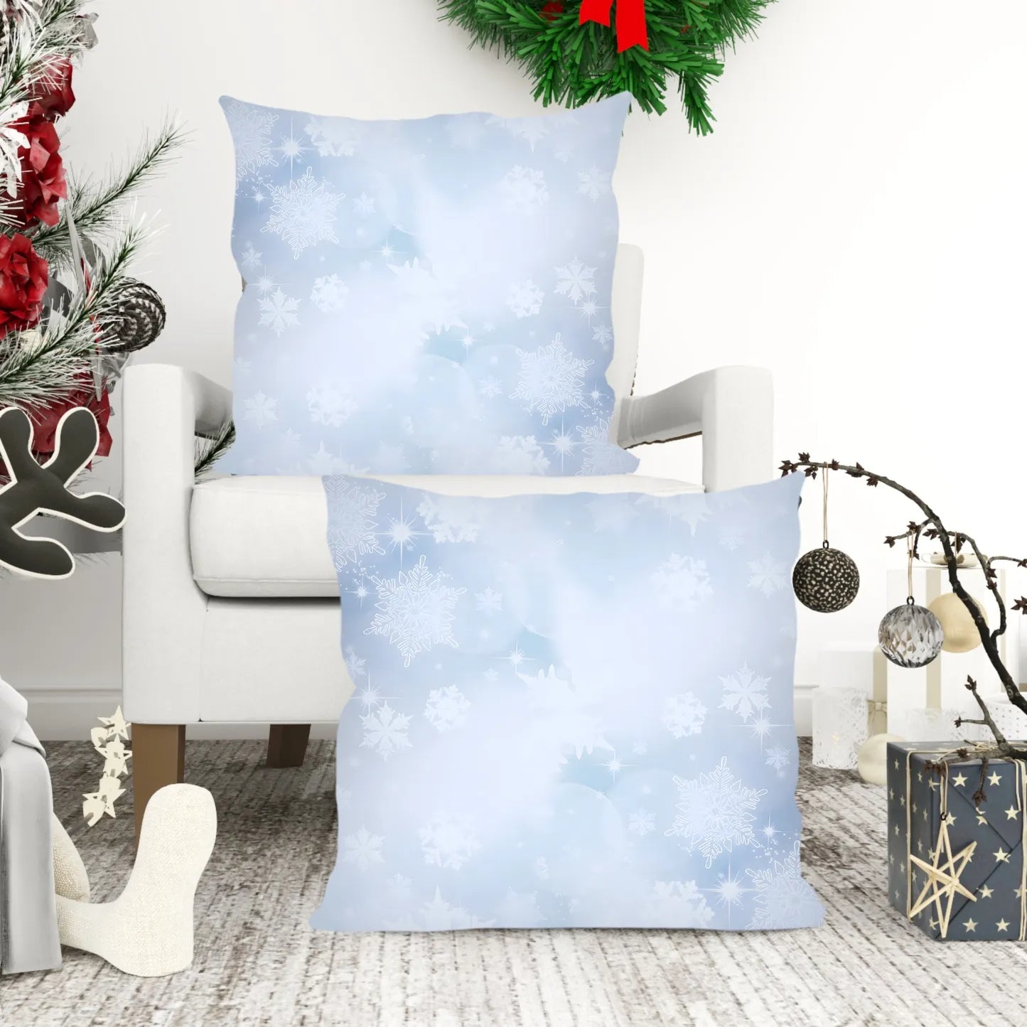 Christmas Light Blue Snowflake Pillowcase