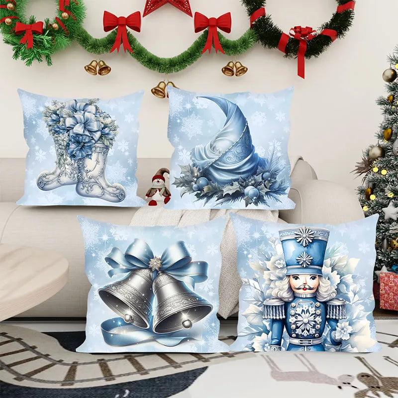 Christmas Blue Nutcracker Bell Pillowcase