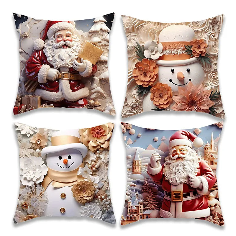 Christmas Cute Snowman and Santa Pillowcase