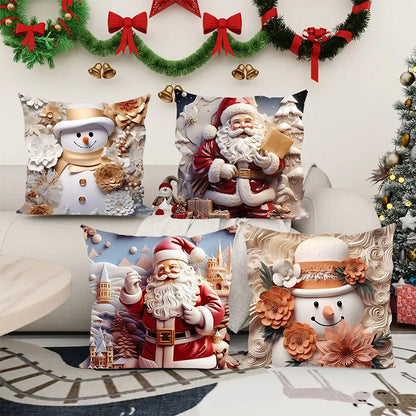 Christmas Cute Snowman and Santa Pillowcase