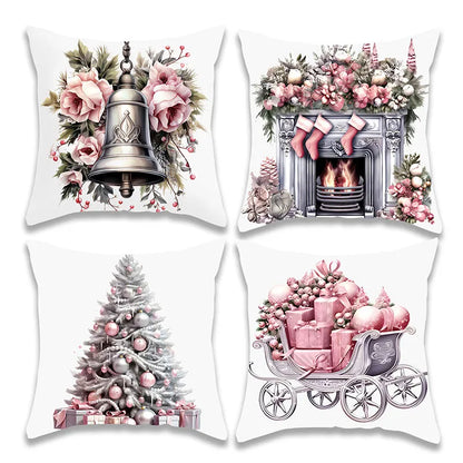 White and Pink Bell Christmas Tree Pillowcase