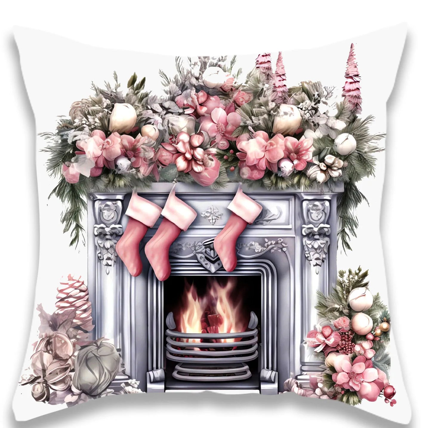 White and Pink Bell Christmas Tree Pillowcase